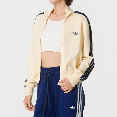 阿迪达斯三叶草女装针织夹克外套26秋季新款开衫休闲运动服KS6797