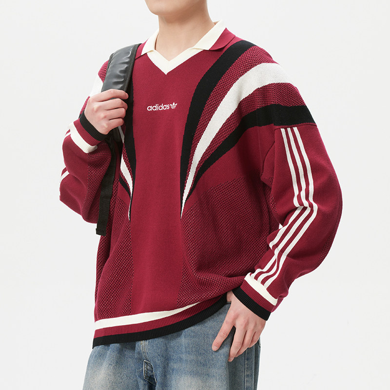 Adidas阿迪达斯男装线衫长袖套头衫2026春季新款休闲运动服KW2019