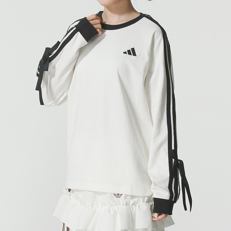 Adidas女装白色套头衫26秋季新款长袖休闲运动T恤KG3859