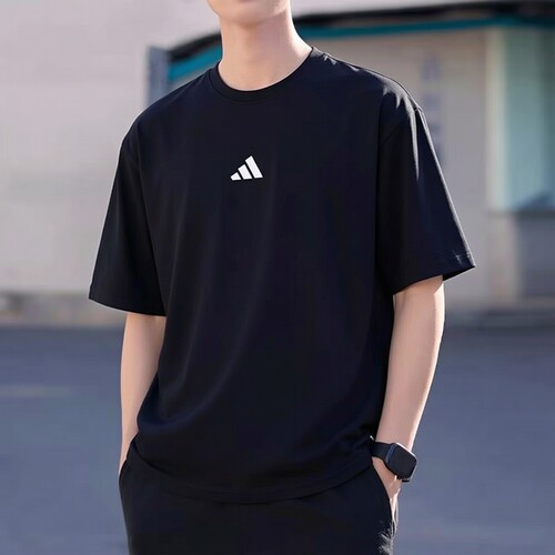 Adidas男装短袖T恤秋季黑色圆领半袖运动服休闲JC5338