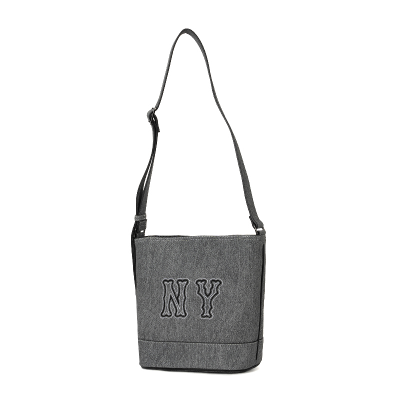 MLB水桶包情侣单肩包新款丹宁风时尚黑色牛仔休闲包3ABML054N