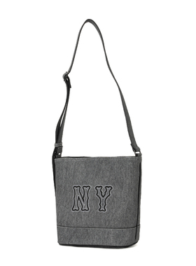 MLB水桶包情侣单肩包新款丹宁风时尚黑色牛仔休闲包3ABML054N