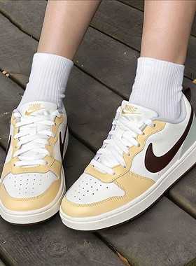 耐克NIKE板鞋女鞋2025冬季新款运动鞋黄色COURT休闲鞋低帮大童鞋