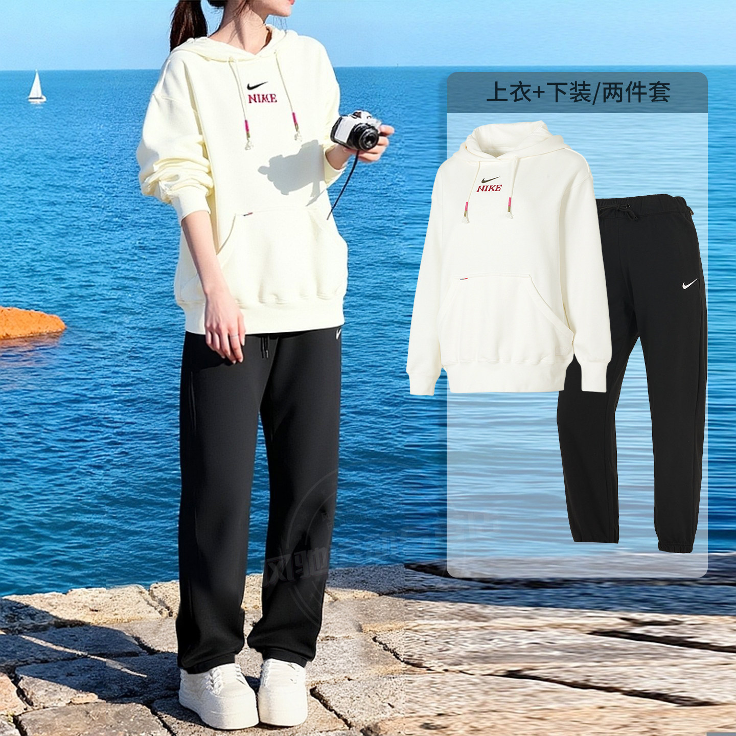 NIKE耐克女装新年款休闲套装连帽卫衣长袖收口长裤子26春运动服