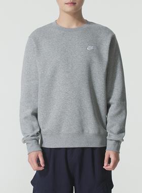 耐克灰色卫衣套头衫2025冬季新款男士加绒圆领休闲针织上衣FN3887