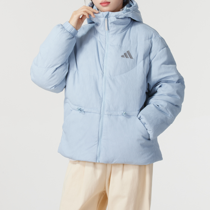 阿迪达斯羽绒服女装24冬季新款运动服保暖收腰连帽夹克外套JG5930