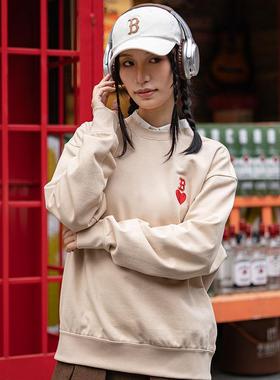 MLB情侣卫衣男装女装爱心系列新款浅米色圆领套头衫3AMTH9144