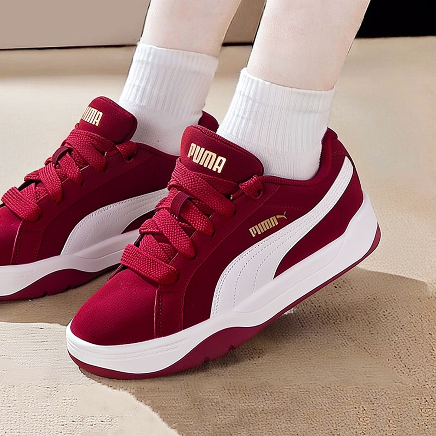 PUMA彪马面包鞋男鞋女鞋2025冬季新款休闲鞋红色运动鞋板鞋400707