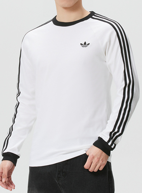 adidas阿迪达斯三叶草男装白色长袖T恤26新款套头衫运动服KE3545