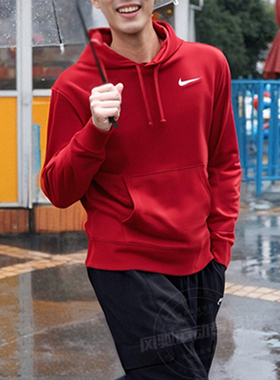 NIKE耐克男装红色连帽卫衣25新款套头衫宽松长本命年运动服HF1177