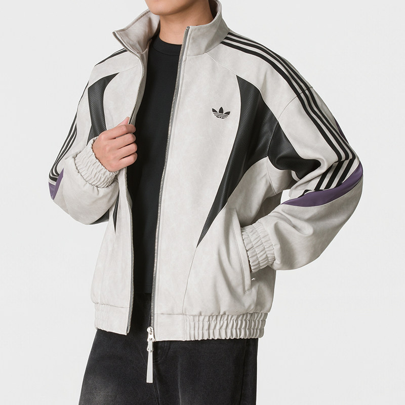 阿迪达斯三叶草男装皮质夹克外套2026秋季新款风衣运动服KX0814