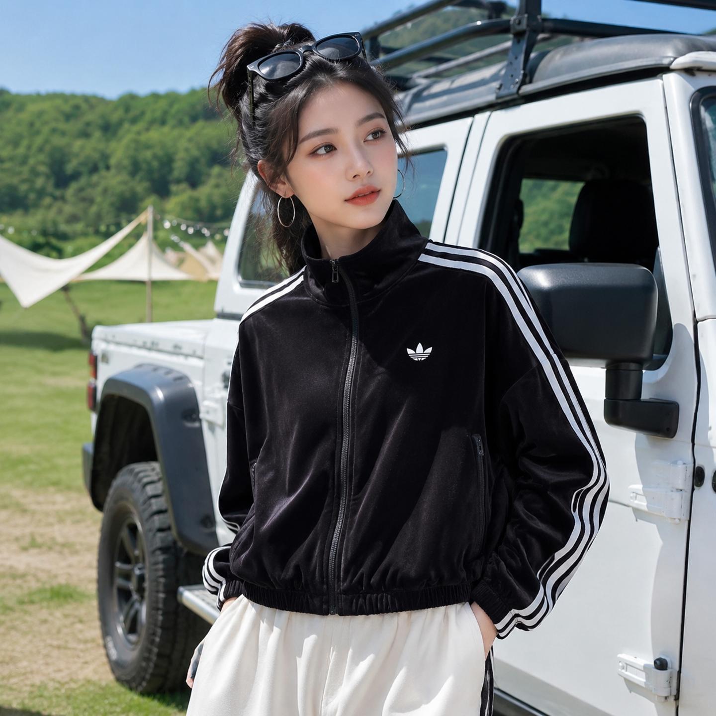 阿迪达斯2026春秋女装运动服针织夹克复古风短款外套日常休闲上衣图片