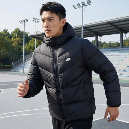 NIKE耐克男装黑色短款羽绒服25冬新款厚外套保暖防风运动服HQ7791