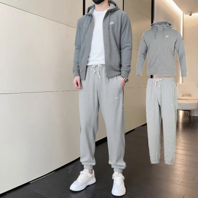 Nike耐克男装秋装灰色针织运动套装连帽外套卫衣收口长裤休闲开衫