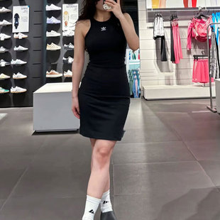 阿迪达斯小黑裙三叶草黑色修身包臀裙连衣裙女26新款运动裙IT9881