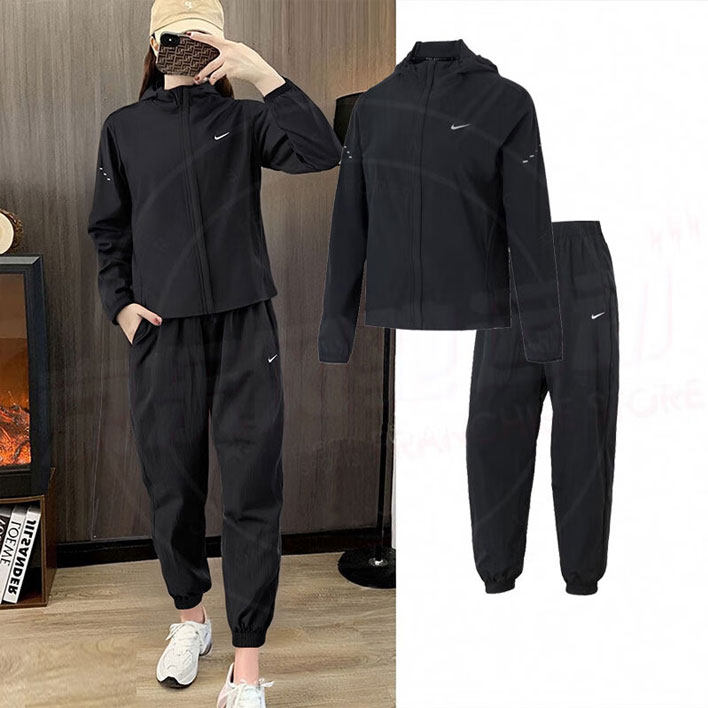NIKE耐克女装梭织运动套装春季连帽外套收口长裤子户外跑步休闲