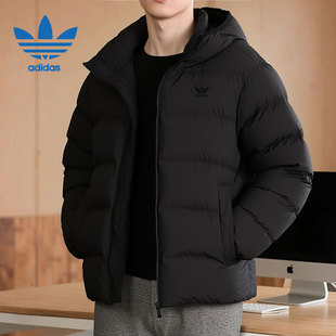 阿迪达斯三叶草男装黑色短款棉服25冬季保暖户外运动外套JX4123