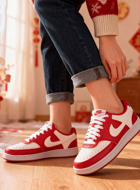耐克NIKE正品女鞋2025冬红色新款COURT低帮透气运动鞋板鞋DH3158