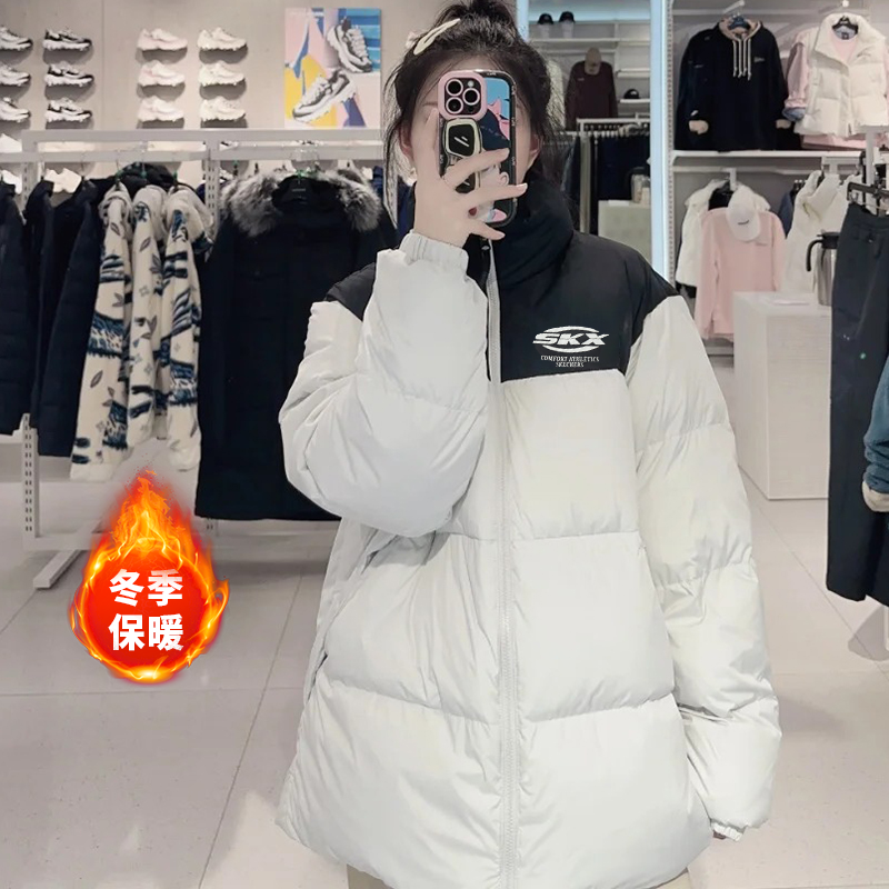 斯凯奇女子保暖羽绒服秋冬季新款白鸭绒官方正品运动短款羽绒外套