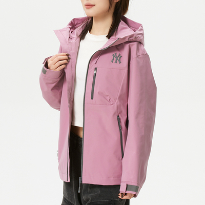 MLB户外梭织夹克外套男女装粉紫色运动服新款旅游防风衣3AWJB0361