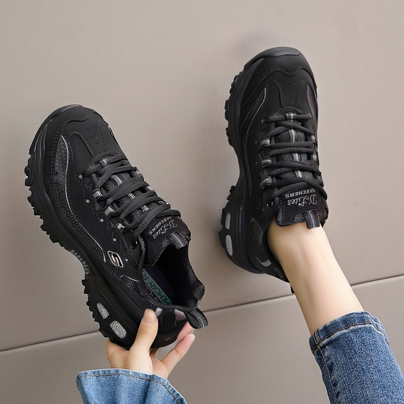 斯凯奇官方正品熊猫鞋女鞋黑色老爹鞋冬季新款休闲鞋经典运动鞋子