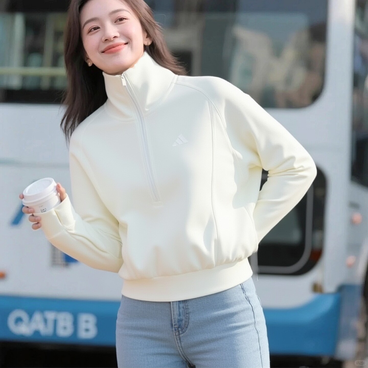阿迪达斯白色半开襟卫衣女装套头衫2026新款运动服休闲上衣KH0207