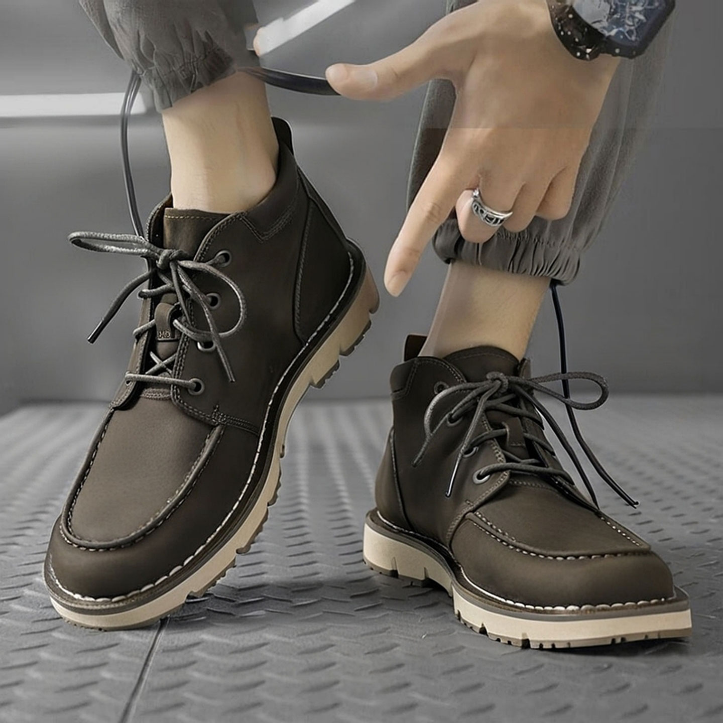 添柏岚男鞋工装马丁靴冬季户外中帮靴子徒步运动鞋复古休闲鞋透气