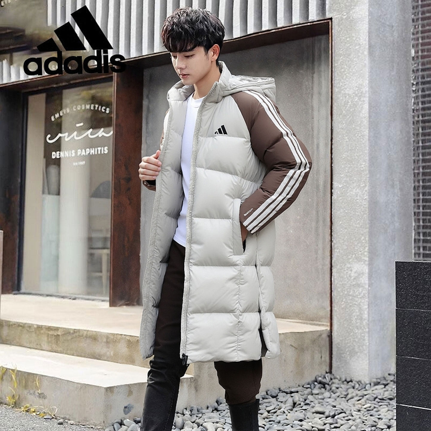 阿迪达斯长款羽绒服男装2025新款冬季保暖外套连帽运动服 KQ5495