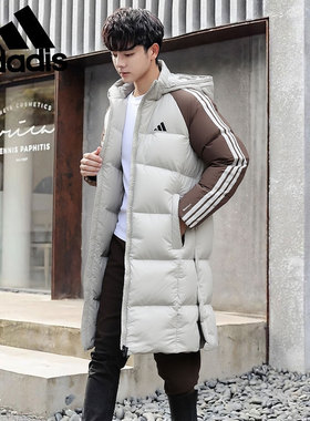 阿迪达斯长款羽绒服男装2025新款冬季保暖外套连帽运动服 KQ5495