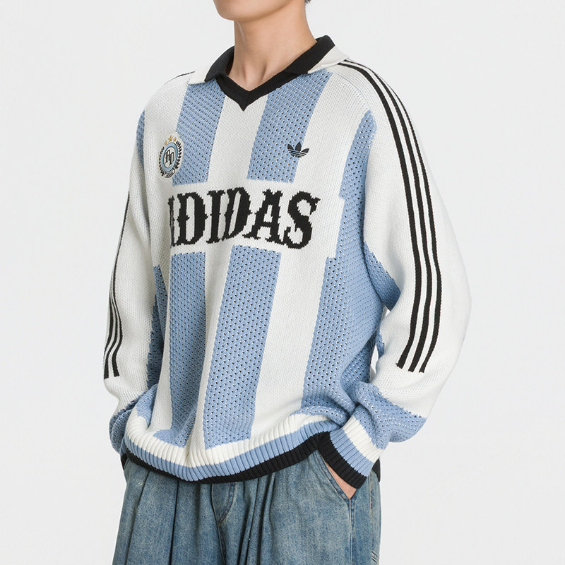 adidas阿迪达斯男装套头衫2026秋季新款针织竖条纹运动服KX4879