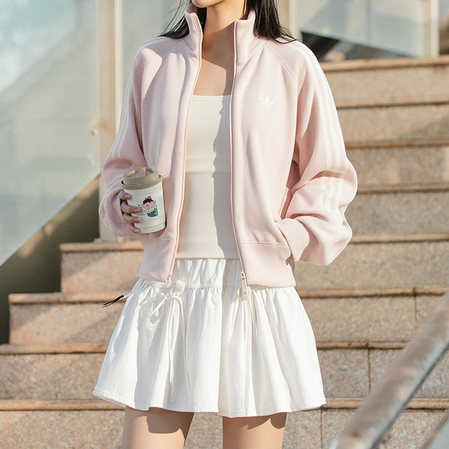 阿迪达斯三叶草女装粉色开衫外套26春季新款针织立领运动服KQ5489,运动服/休闲服装,运动茄克/外套,淘宝优惠券,粉丝福利购,淘宝优惠卷