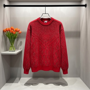 阿迪达斯三叶草红色毛衣男装马年新年款运动卫衣圆领套头衫KT0693