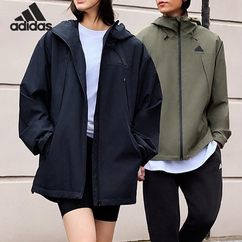 阿迪达斯外套男女装2025冬季徒步运动服休闲连帽夹克梭织JF0962