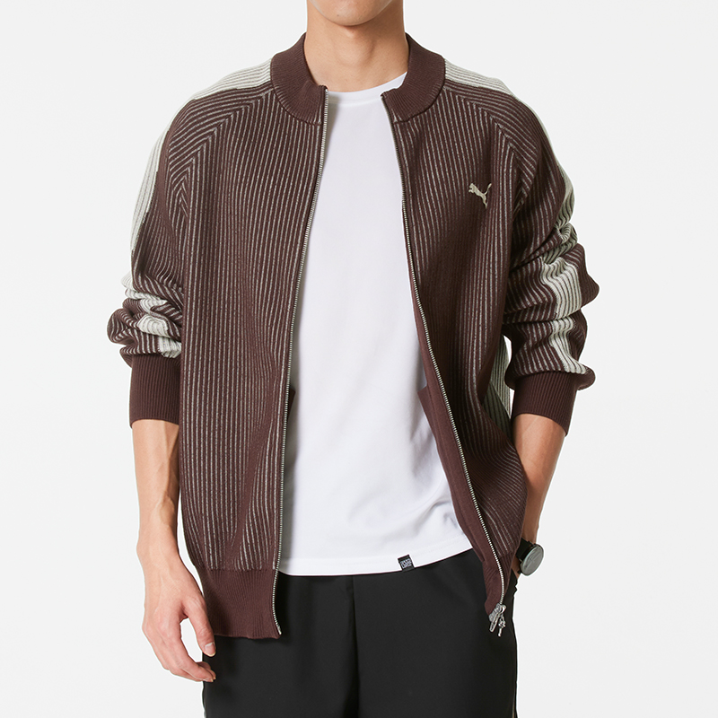 彪马PUMA男装夹克外套2026新款T7条纹休闲针织衫运动服637434-13