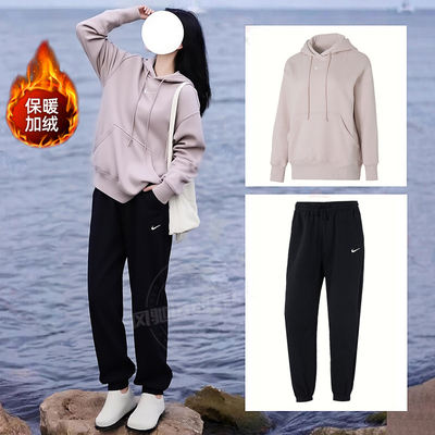 NIKE耐克粉色连帽卫衣女装25冬季新款加绒运动服休闲套头衫DQ5861