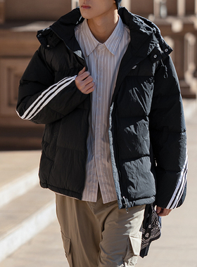 adidas阿迪达斯三叶草男子保暖连帽运动休闲羽绒服厚外套KC0173