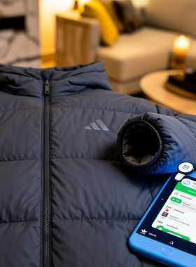 阿迪达斯连帽羽绒服男装黑色短款厚外套25冬运动服宽松保暖KC2478