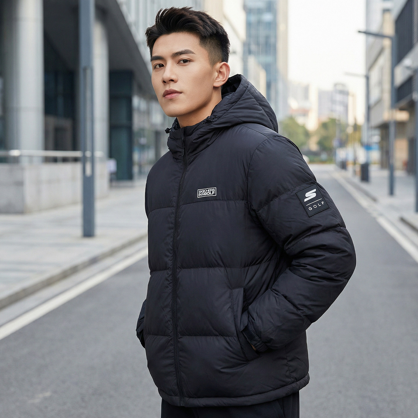 斯凯奇羽绒服男装女装黑色短款上衣2025冬季新款运动服保暖外套