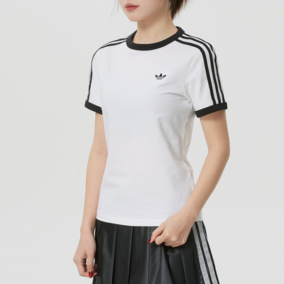 阿迪达斯三叶草女白色短袖T恤26新款3S TEE SLIM跑步运动服KD3683