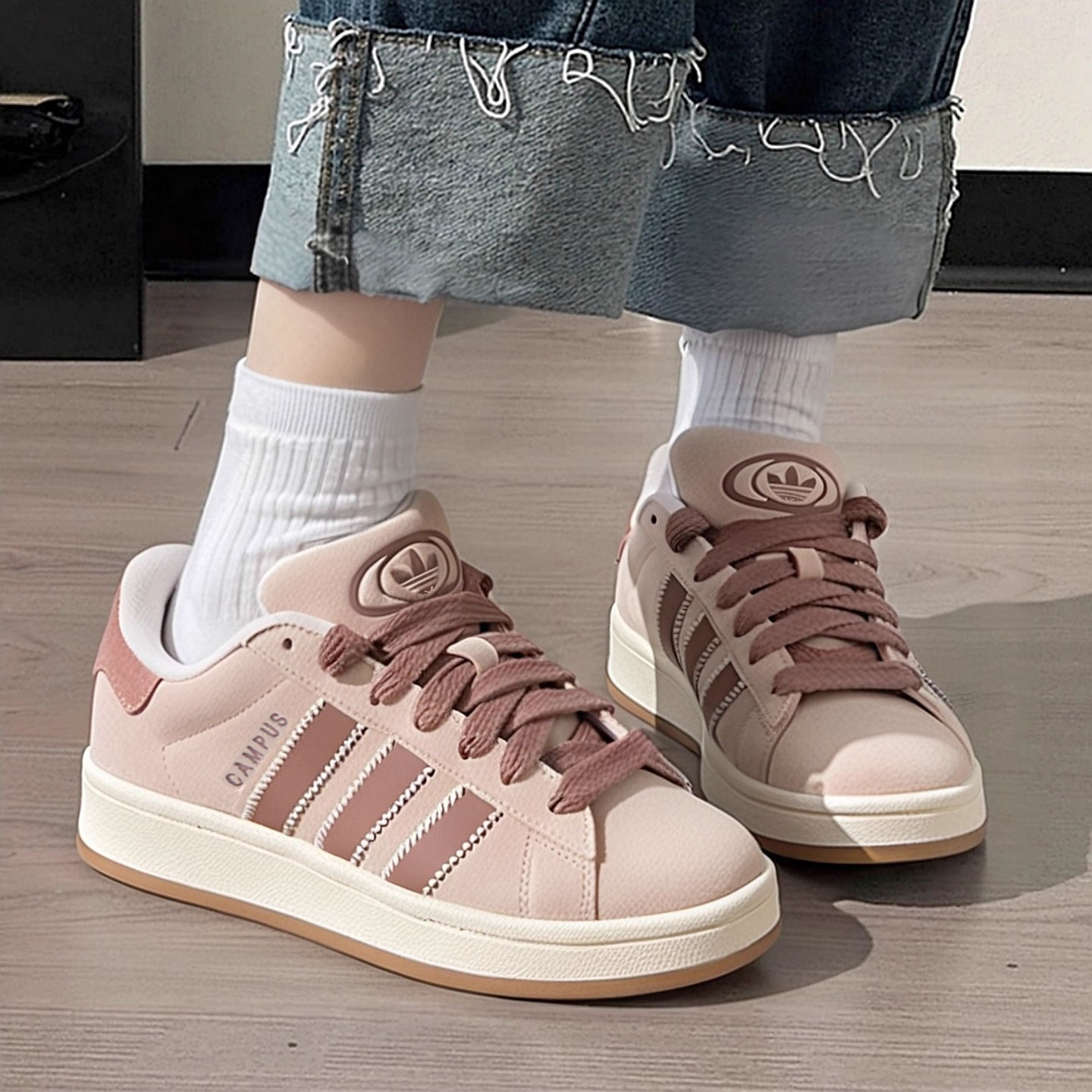 adidas阿迪达斯三叶草男女鞋粉色CAMPUS 00s复古面包鞋板鞋JQ5804