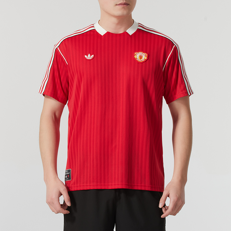 adidas阿迪达斯红色足球短袖T恤男装25春新款休闲运动球衣JF0386