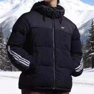 adidas阿迪达斯三叶草鸭绒连帽面包服秋冬男加厚短羽绒服KC0173