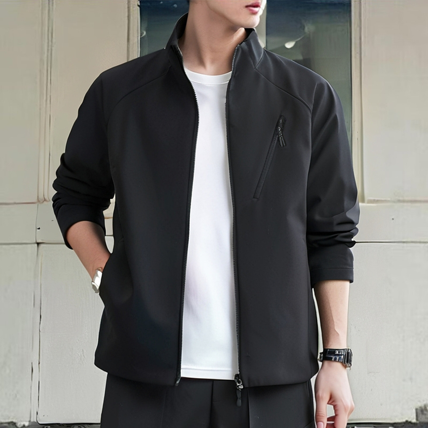 阿迪达斯男装梭织立领夹克外套26新款户外运动服休闲上衣KG8970