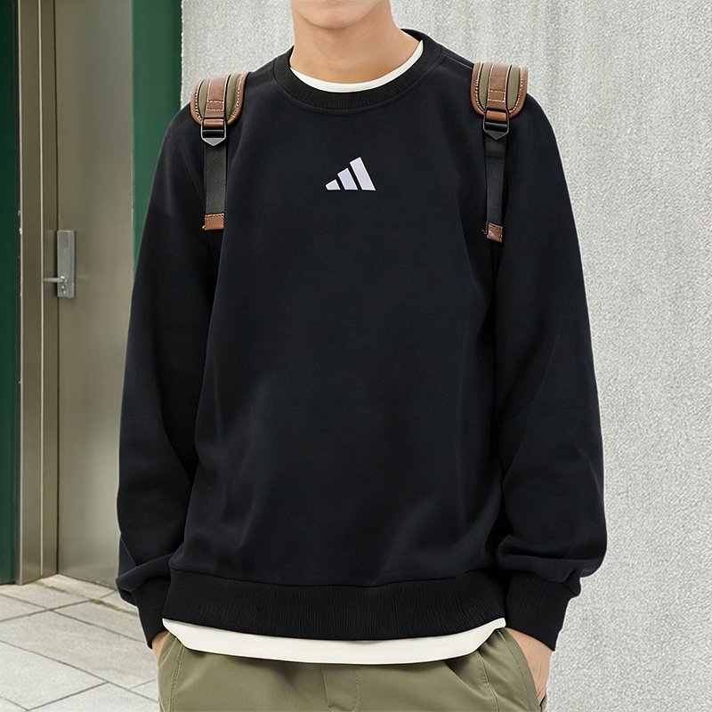 阿迪达斯男装25冬季新款男士休闲卫衣跑步运动服圆领套头衫JE3837