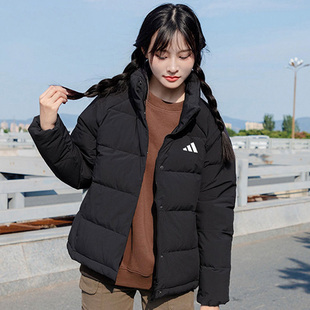 阿迪达斯羽绒服女2025冬季新款运动服黑色鸭绒立领保暖外套KH3974