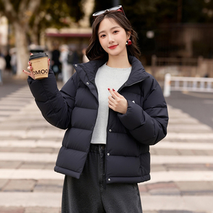 阿迪达斯黑色短款羽绒服女装厚外套2025冬季户外保暖运动服KH3974