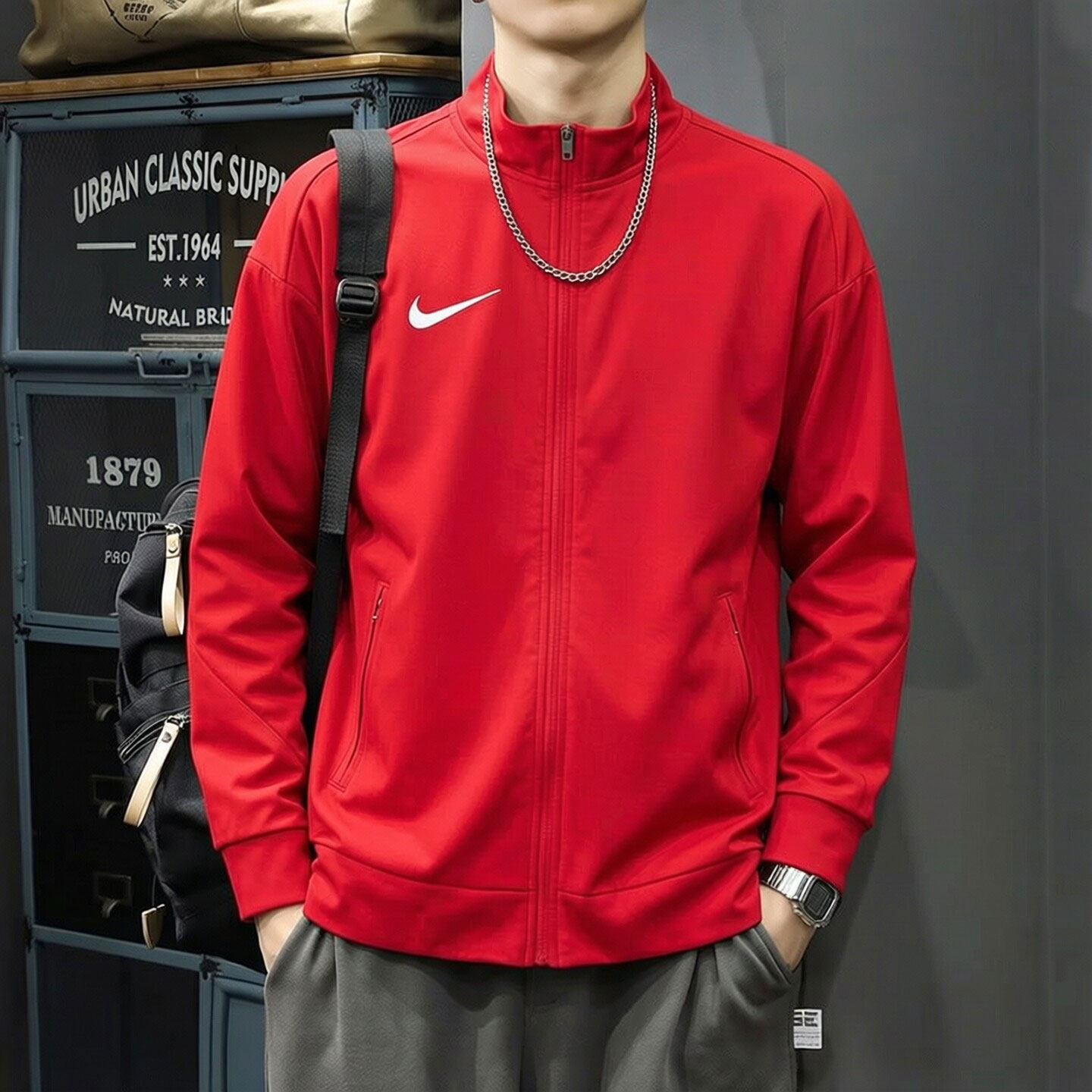 NIKE耐克男装健身服2026新款红色运动服跑步立领夹克外套夏季薄款