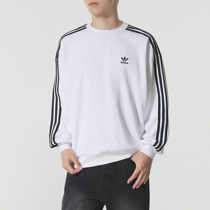 阿迪达斯三叶草白色卫衣男装2026新款夏季运动服宽松套头衫KD1834