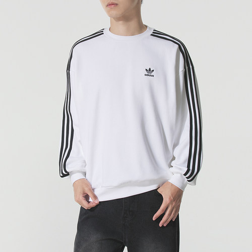 阿迪达斯三叶草白色卫衣男装2026新款夏季运动服宽松套头衫KD1834