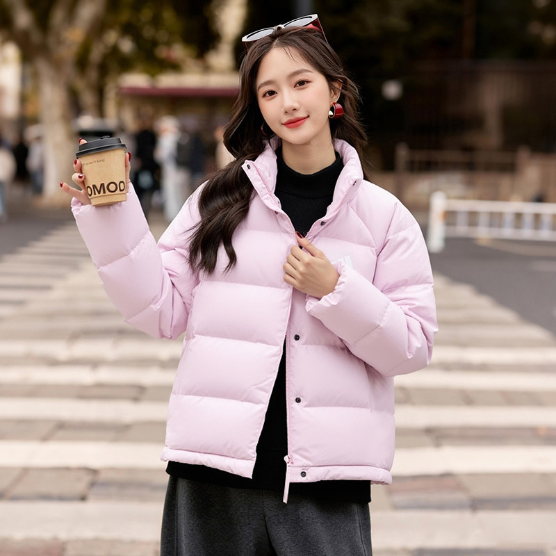 adidas阿迪达斯女子短款羽绒服粉色立领外套26冬保暖面包服KH3976
